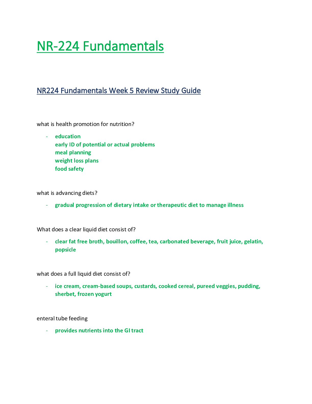 Preview of NR224 / NR 224 Week 5 Review Study Guide (Latest Update) Fundamentals - Chamberlain